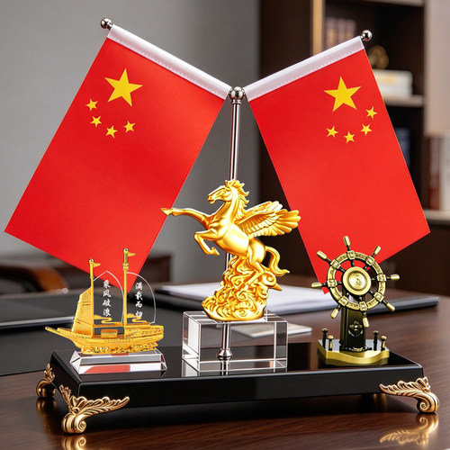 马到成功送老板办公室桌面装饰摆件高端一帆风顺红旗笔筒定制公司