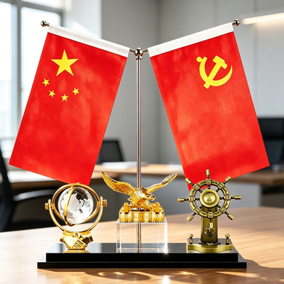 双国旗党旗老板办公桌装饰摆件笔筒老鹰大气送公司领导朋友伴手礼