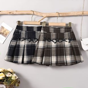 女童短裙秋冬季学院风格子半身裙百搭女孩洋气休闲公主百褶裙外穿
