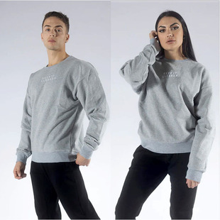 外贸男女通用运动卫衣 套头圆领 跑步长袖T恤春秋保暖上衣 灰黑色