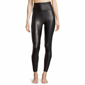 瑜伽运动健身中高腰显瘦紧身九分打底珠光裤 外贸PU女子皮裤 薄爆款