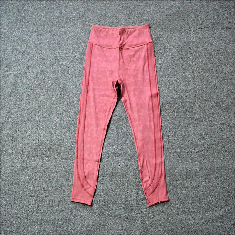 外贸女运动长裤 紧身速干涤纶中高腰收腹训练跑步九分裤 迷色棕红