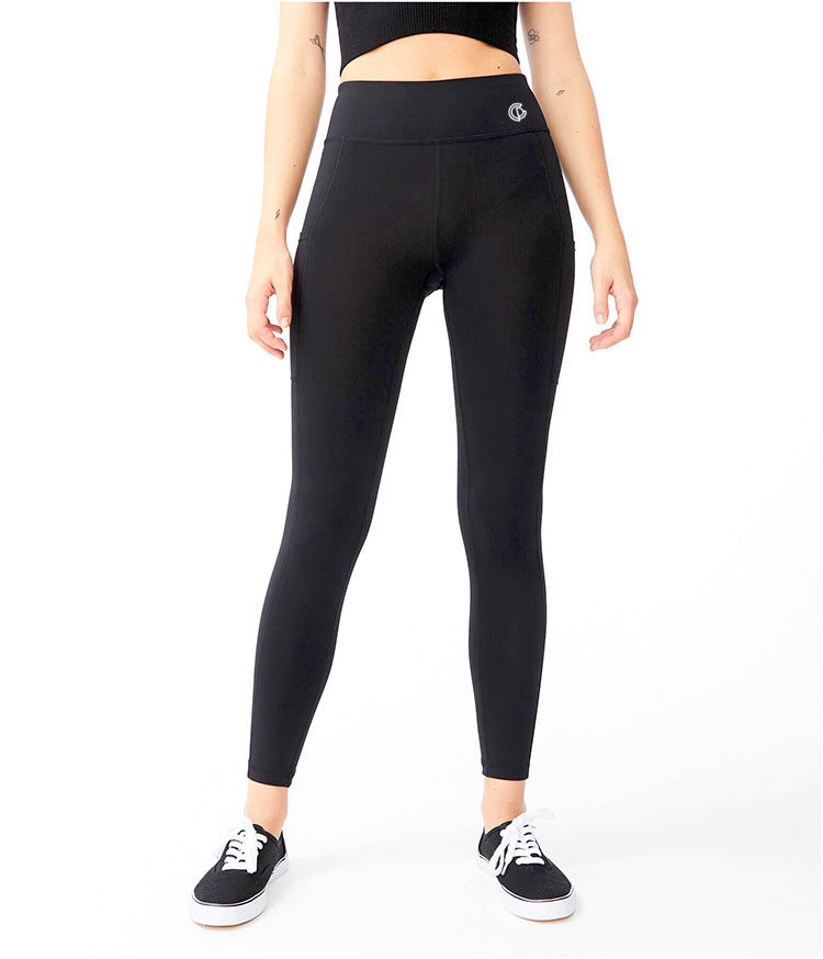 外贸女子瑜伽侧口袋弹力紧身裤 速干显瘦透气运动跑步打底黑色裤