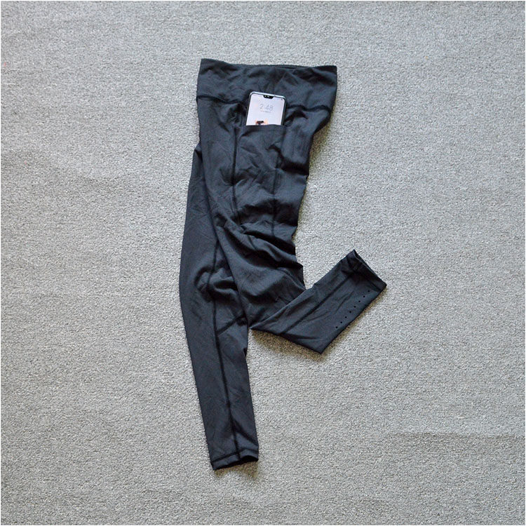 外贸原单女子运动长裤 紧身透气速干跑步九分侧口袋瑜伽裤黑色K01