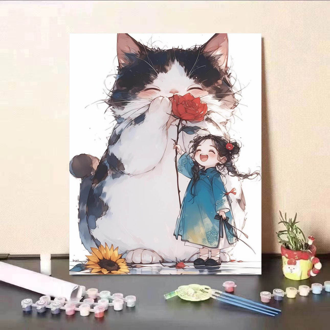 新款卡通女孩猫咪数字油画diy手工填色治愈解压高颜值丙烯画礼物,家居饰品,DIY/数字油画,淘宝优惠券,粉丝福利购,淘宝优惠卷