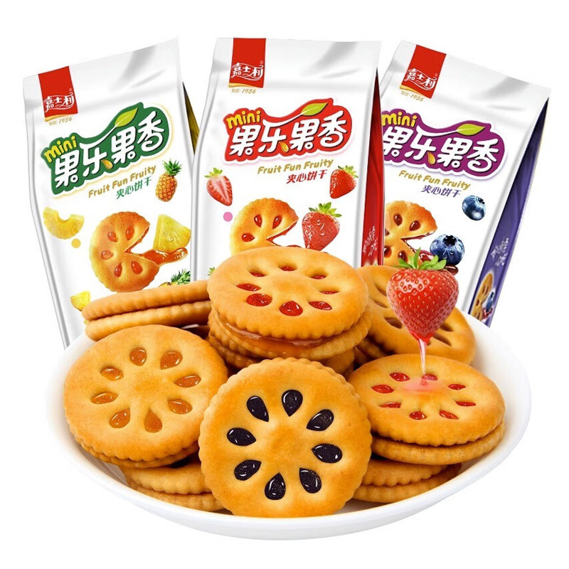 嘉士利果乐果香85g袋夹心饼干果酱饼干充饥薄脆早餐零食代餐