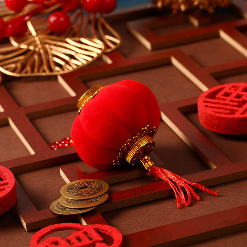 新年小挂饰小灯笼挂件户外室内树上挂串挂件装饰植绒喜庆布置批货