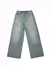 MKSZY 1981 Edition Yarn-Dyed Washed Distressed Spray-Ink Loose Baggy Jeans for Men