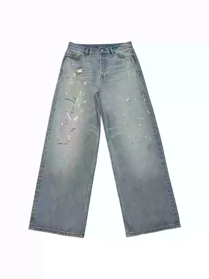 MKSZY 1981 Edition Yarn-Dyed Washed Distressed Spray-Ink Loose Baggy Jeans for Men
