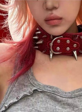 小众脖套钉铆皮宽项圈亚文化朋克风金属颈链男女choker项链颈托