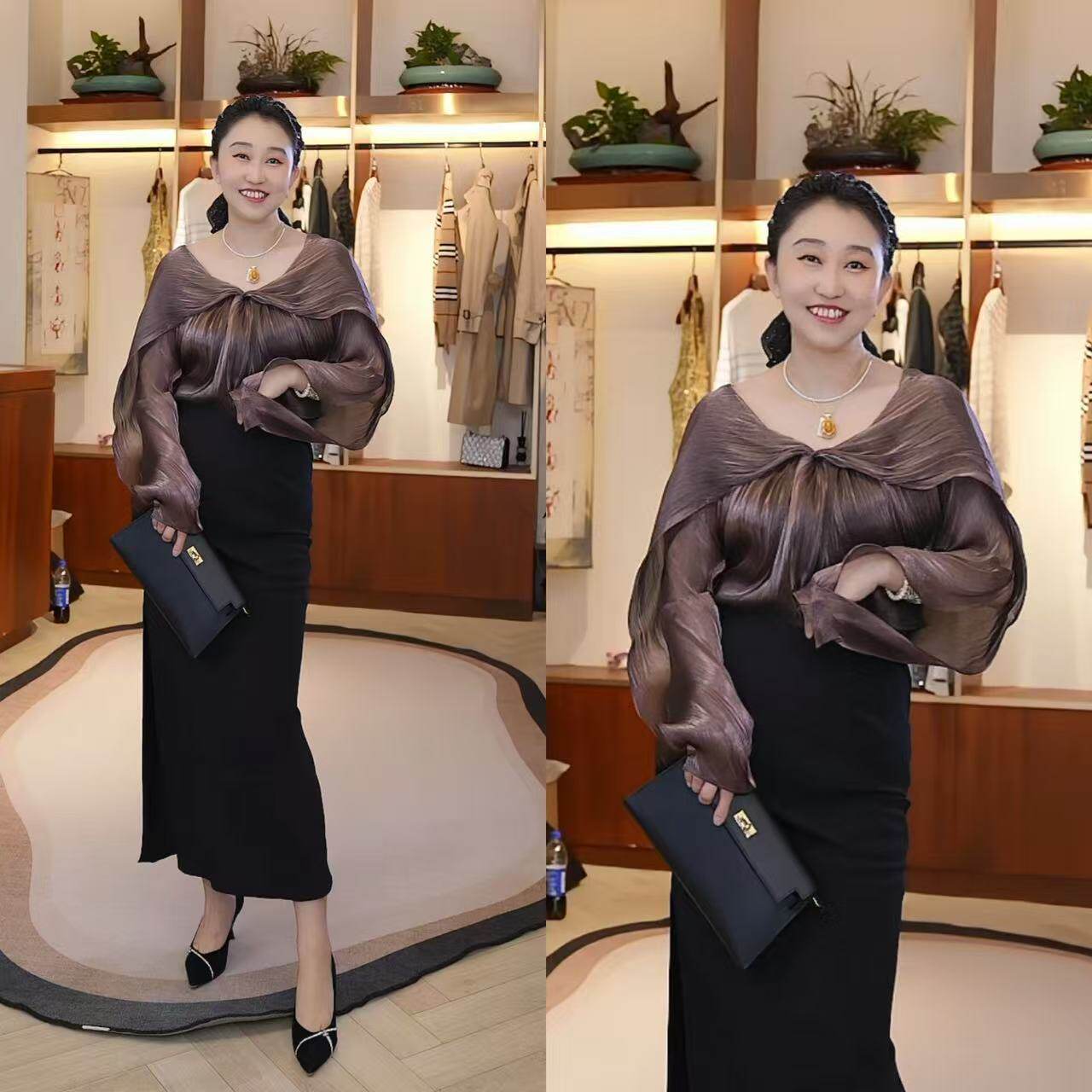 【设计总监然姐】欧柏兰奴V领衬衫女长袖夏季新款设计感OL上衣