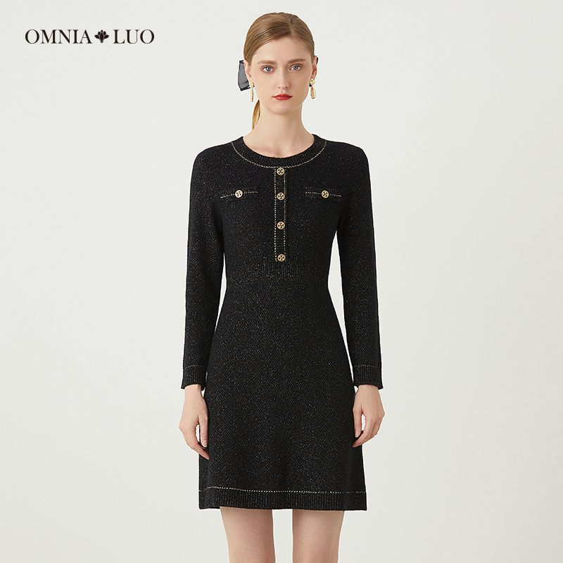 【设计总监然姐】欧柏兰奴绵羊毛优雅长袖圆领套头毛织连衣裙