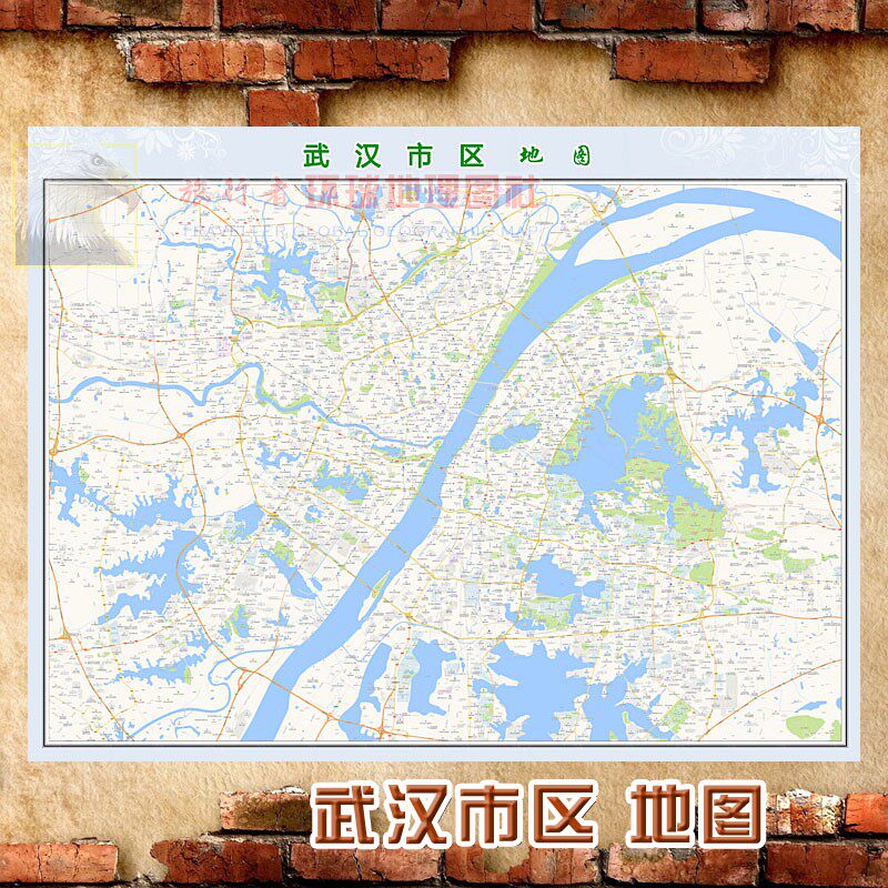 超大巨幅 武汉市区地图墙贴定做 城市城区海报2023新版装饰画芯