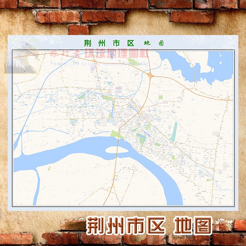 超大巨幅 荆州市区地图墙贴定做 城市城区海报2023新版装饰画芯