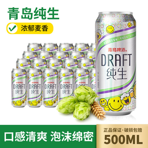青岛啤酒(Tsingtao)纯生易拉罐纯生500ml*12听装整箱啤酒青岛啤酒