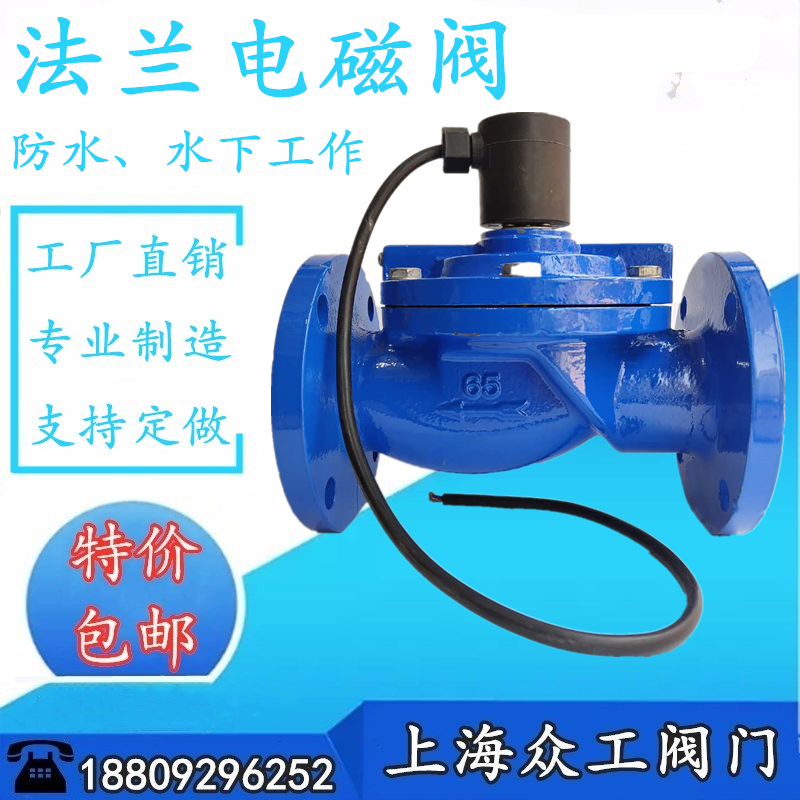 铸铁水用电磁阀24v220v防水法兰电磁开关阀DN40 50 65 80 100 150