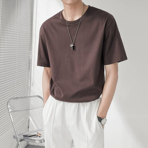 Трендовая универсальная хлопковая мужская летняя футболка с коротким рукавом, изысканный стиль, в корейском стиле, облегающий крой