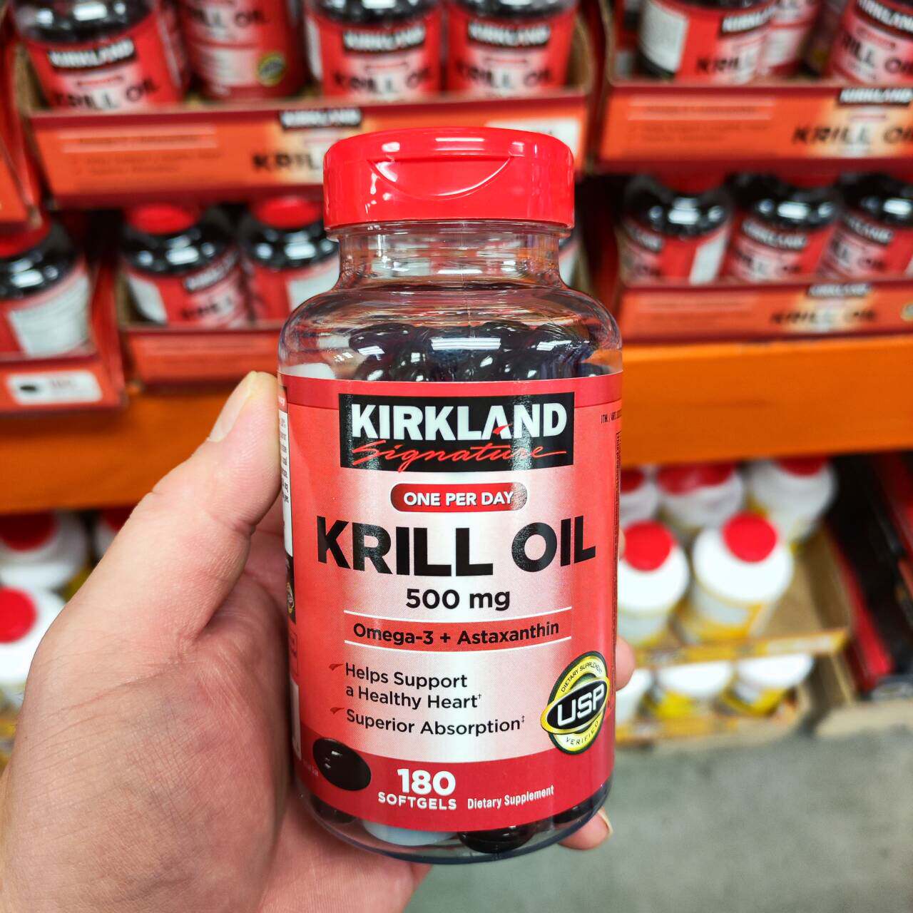 现货加量装/美国柯克兰Kirkland深海磷虾油虾青素胶囊500mg 180粒