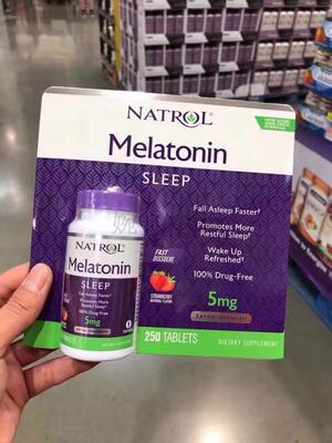 现货/美国Natrol Melatonin褪黑素睡眠片5mg草莓味助睡眠250粒