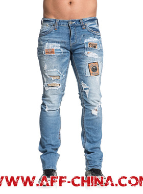 AFFLICTION美国本土潮牌 男士 青春时尚破洞修身欧美风修身牛仔裤
