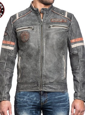 Affliction  男款机车摇滚做旧复古修身皮衣夹克潮外套 美国进口