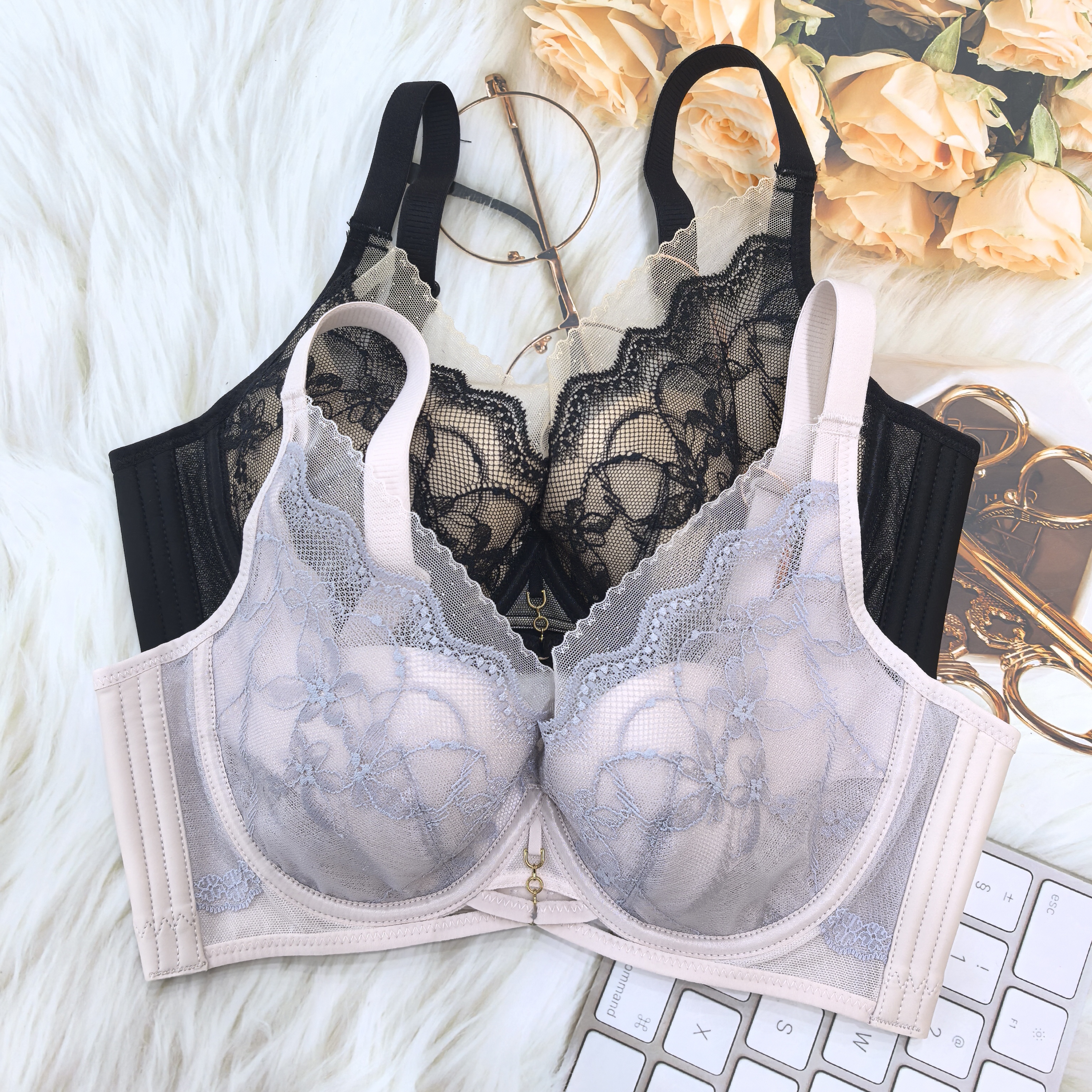 软钢圈薄杯B杯聚拢上托防下垂调整内衣女时尚性感蕾丝文胸罩3608