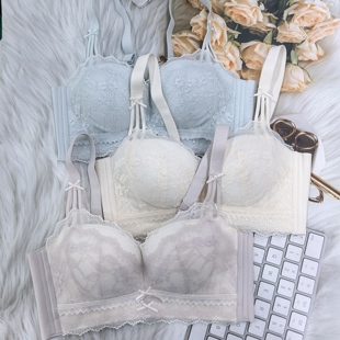 新款 小胸聚拢内衣女性感蕾丝舒适胸罩无钢圈上托收副乳防下垂文胸