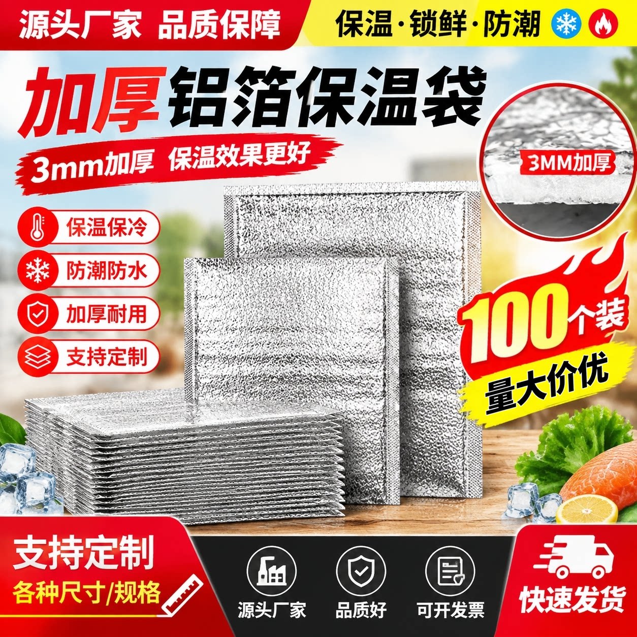 一次性铝箔加厚3mm外卖保温袋