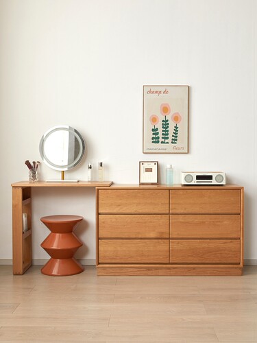 定制樱桃木多功能斗柜一体梳妆台现代实木书桌卧室L型转角化妆台