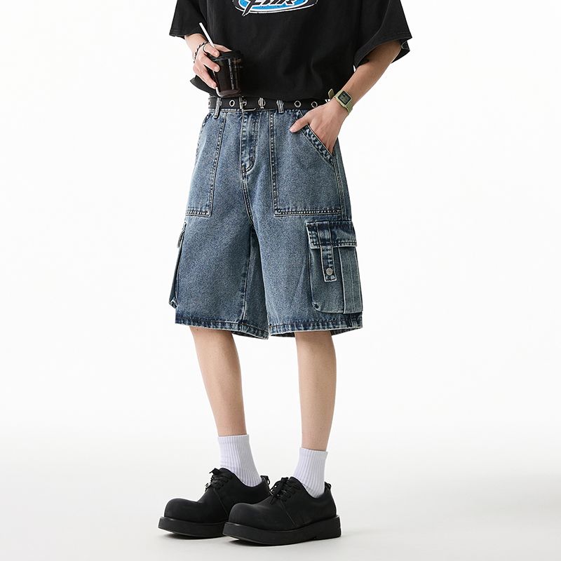 牛仔短裤男士夏季工装美式高街痞帅透气潮牌百搭宽松休闲五分中裤