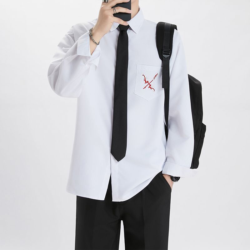 短袖白衬衫基础款dk制服内搭衬衣领带男女生拍照表演班服搭配套装