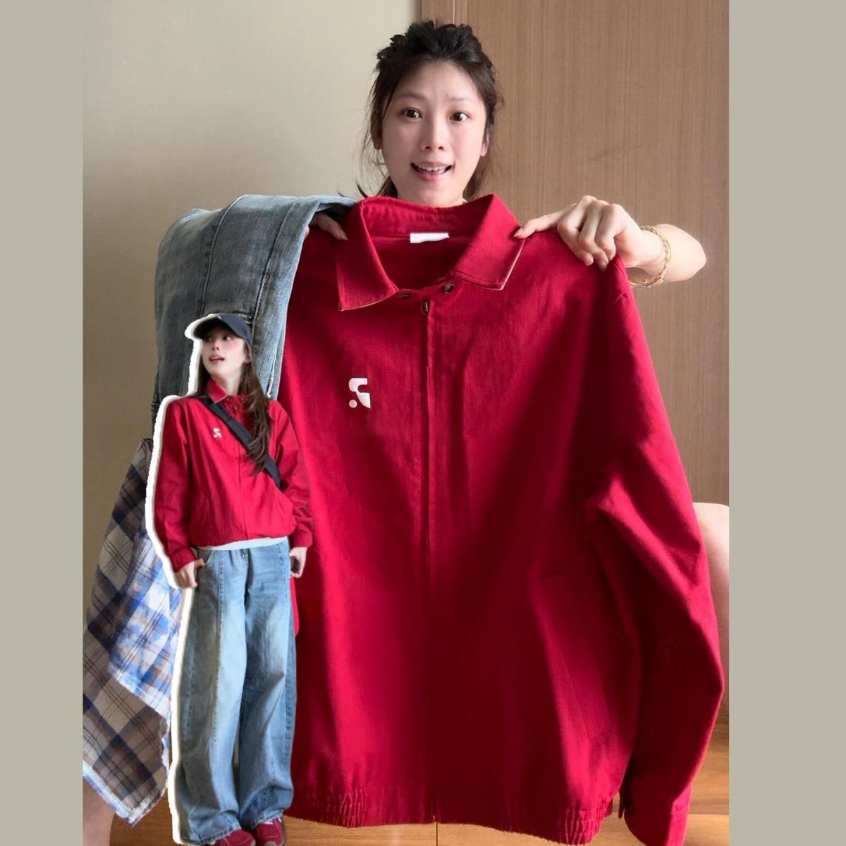 薄款夹棉原版起版斜纹布绣花蓝色夹克外套女秋季百搭棒球