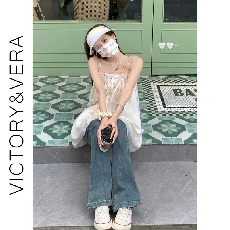 法式木耳边吊带背心女夏外穿宽松显瘦无袖娃娃衫抹胸上衣