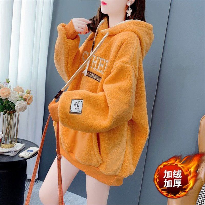 6902官图 实价 【300g羊羔绒】秋冬加绒慵懒风羊羔绒连帽卫衣女潮