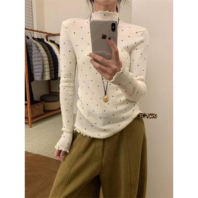 11德绒韩版设计感波点高领打底衫女秋冬款修身显瘦内搭套头上衣