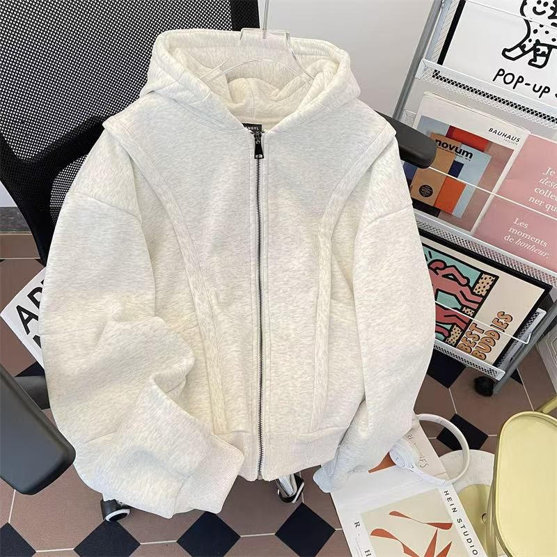 2025新款美式重磅开衫卫衣男女同款连帽拉链宽松休闲纯色外套潮牌