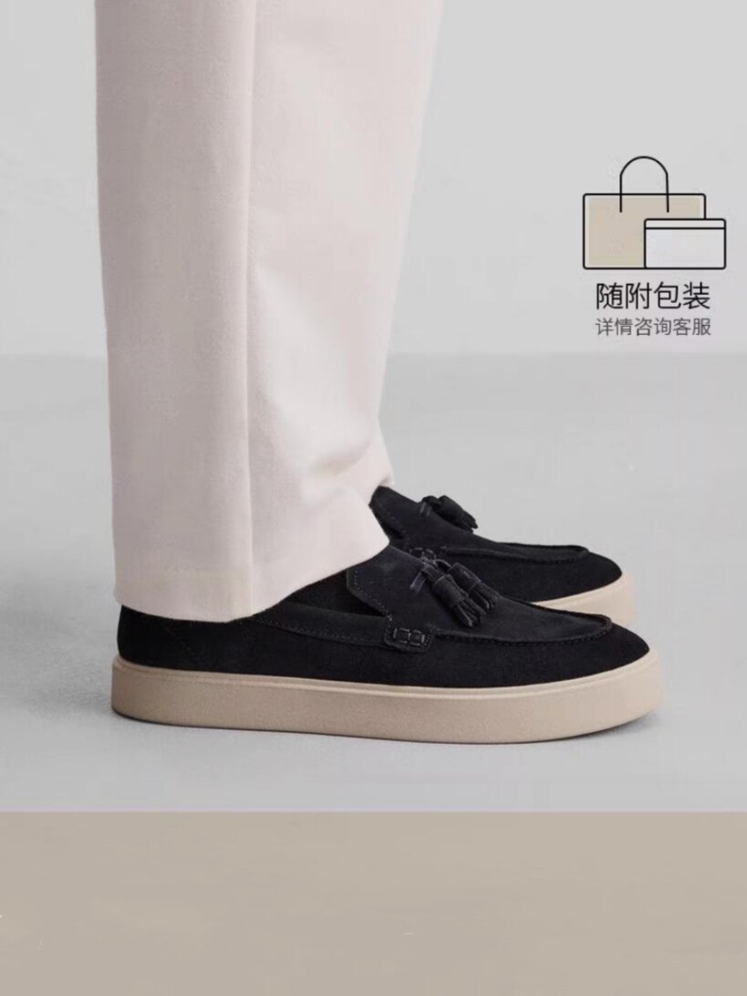 ZAR ZCXY新品男鞋黑色流苏饰反绒皮船鞋乐福鞋单鞋