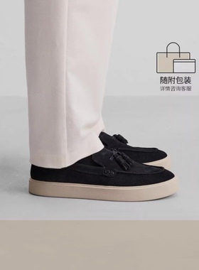 ZAR ZCXY新品男鞋黑色流苏饰反绒皮船鞋乐福鞋单鞋