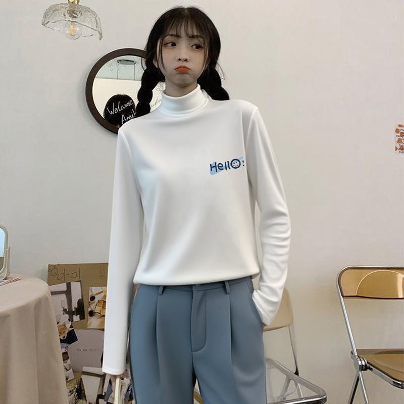 半高领高级感徳绒打底衫女秋冬季新款修身洋气ins百搭上衣长袖t恤