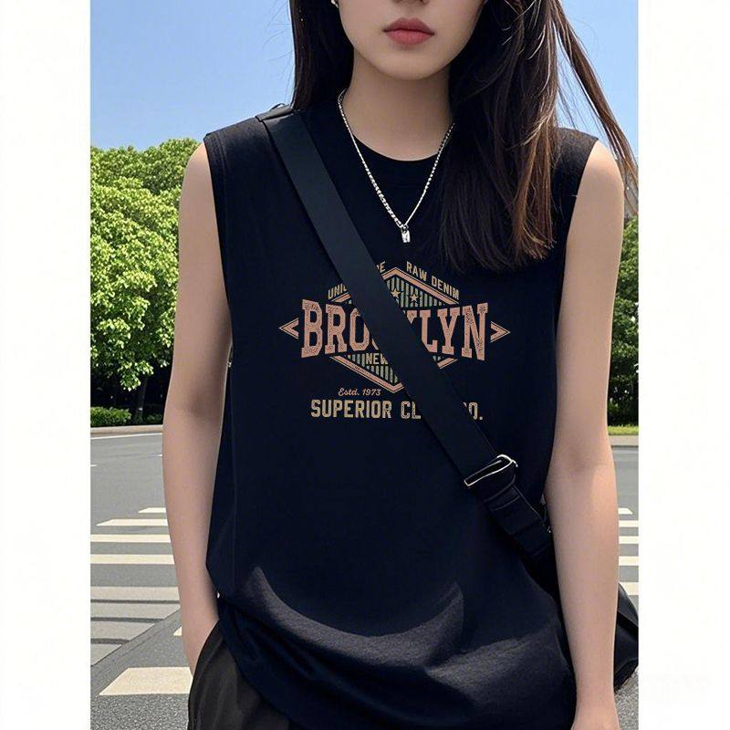 圆领黑色无袖背心T恤女夏季新款