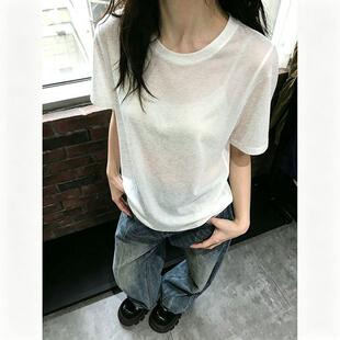 百搭甜辣薄款圆领短袖T恤印花女款夏天2026新款辣妹宽松显瘦上衣