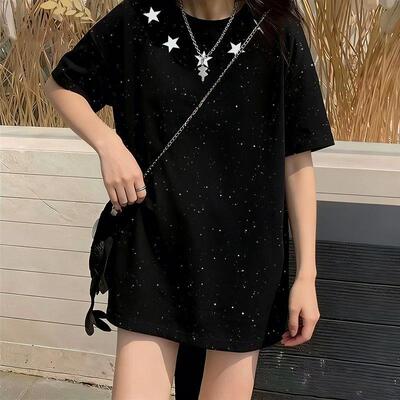 圆领黑色短袖T恤女2026夏天新款百搭亮片韩版宽松ins显瘦闺蜜上衣