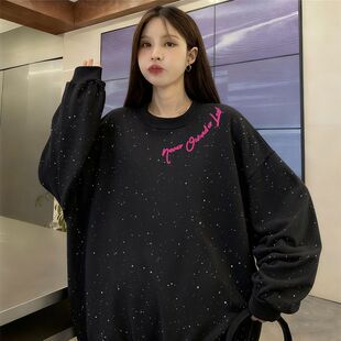 潮牌小众中长款时尚韩版气质风满天星亮片卫衣长袖女款秋冬季上衣