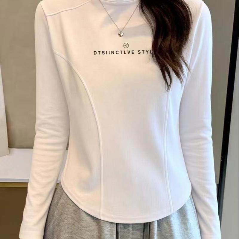 半高领德绒打底衫女秋冬季修身显瘦百搭鱼骨设计保暖内搭减龄上衣