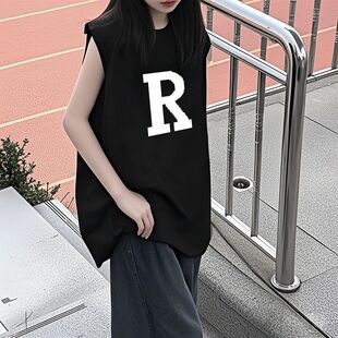 圆领oversize小众ins无袖背心T恤女夏季2025新款原宿风宽松上衣服