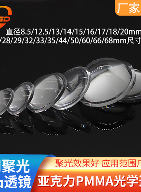 LED亚克力平凸透镜12.5 20 23 28 29 35 50 66mm可调焦手电筒镜片