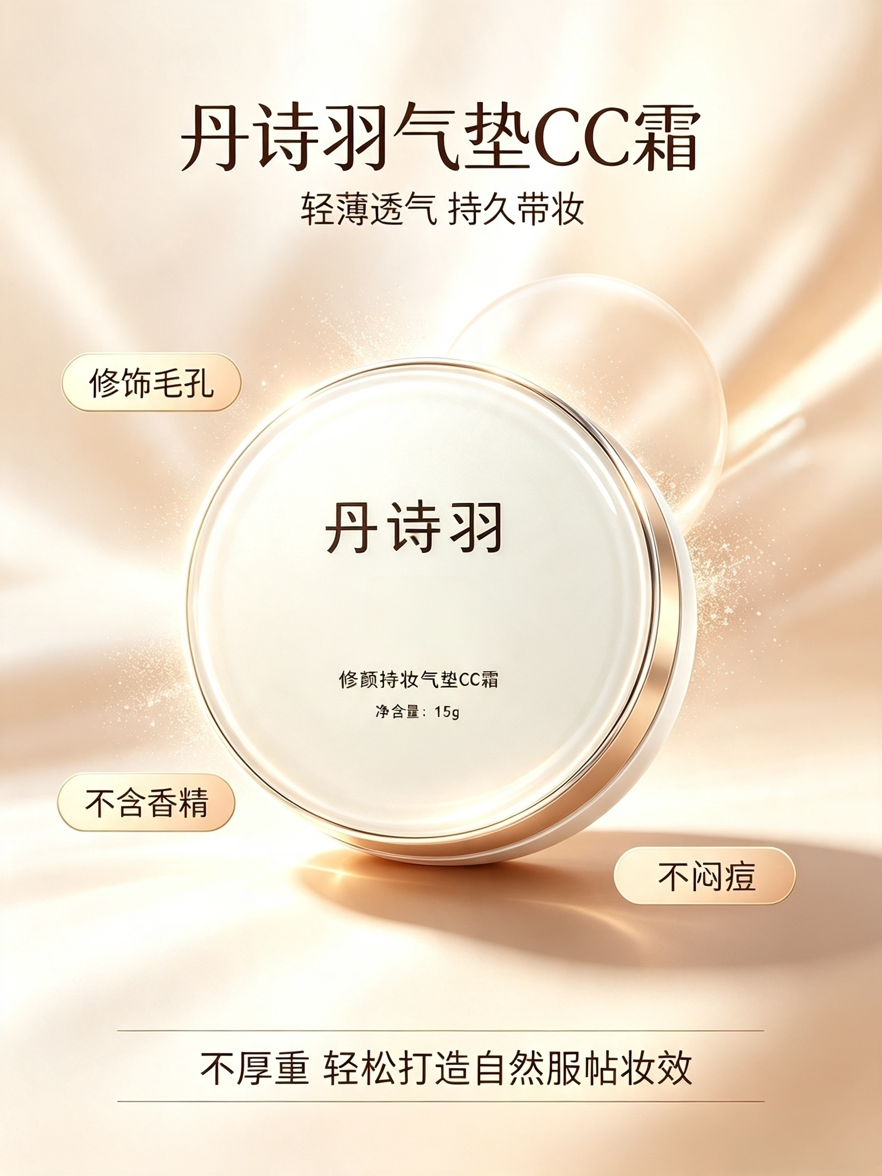 丹诗羽气垫CC霜轻薄透气遮瑕保湿控油持久防水cc粉底液不脱妆