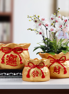 大号复古陶瓷花盆中国红色摆件喜庆福袋多肉陶瓷大方形蝴蝶兰盆栽