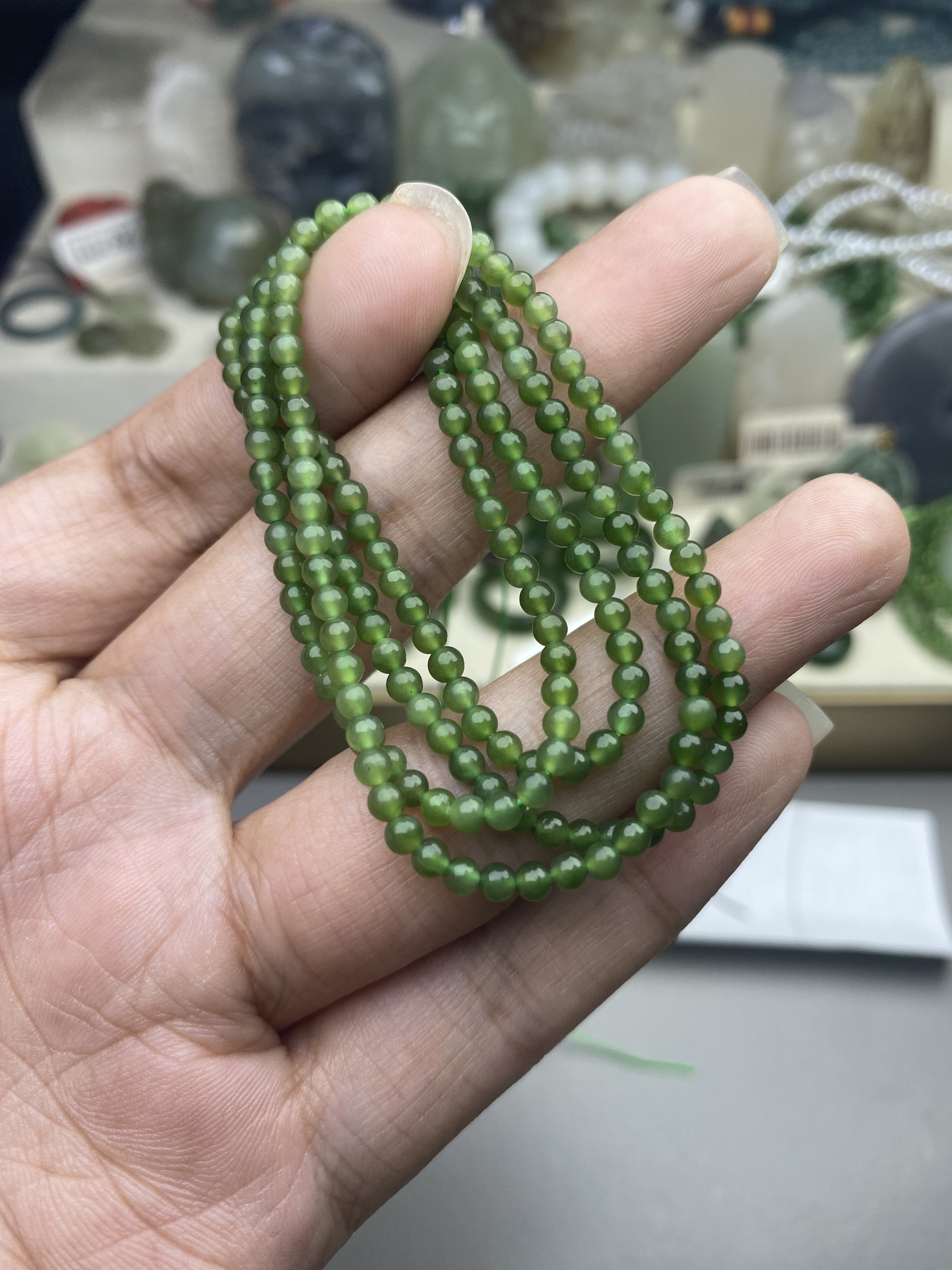 天然和田玉碧玉辣绿色链子碧玉长串多圈小米珠3mm珠串