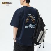 重磅纯棉半袖 山系印花夏季 宽松休闲圆领上衣美式 T恤男士 体恤 短袖